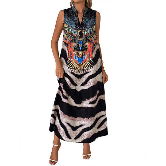 Damen Ärmelloses Maxikleid mit Statement-Halsdruck, Ethno‑Motiv und ausgestellter A‑Linien‑Silhouette Shop Nory
