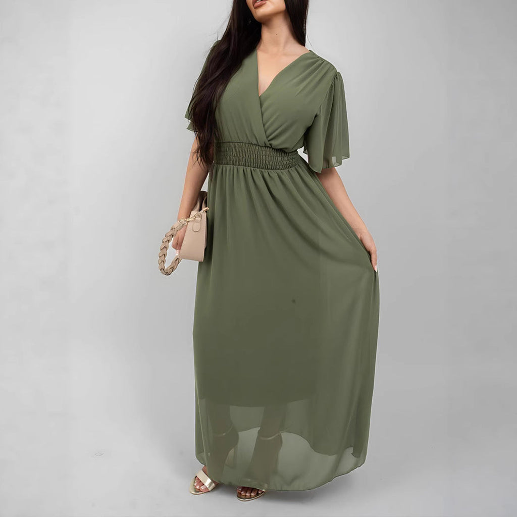 Damen Maxikleid mit fließendem Schnitt und V-Ausschnitt Shopnory