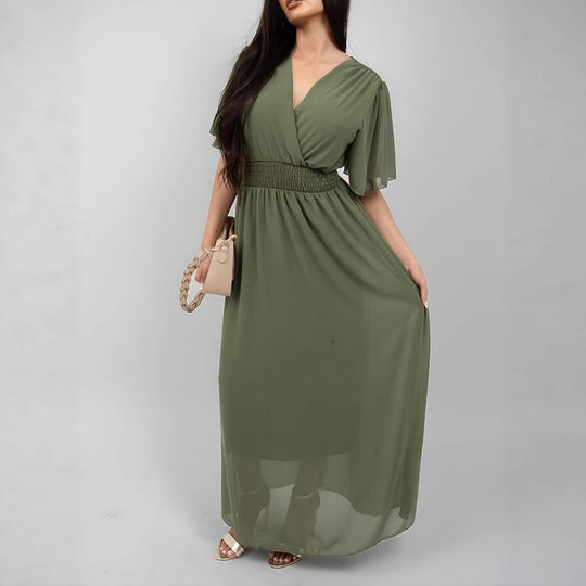 Damen Maxikleid mit fließendem Schnitt und V-Ausschnitt Shopnory