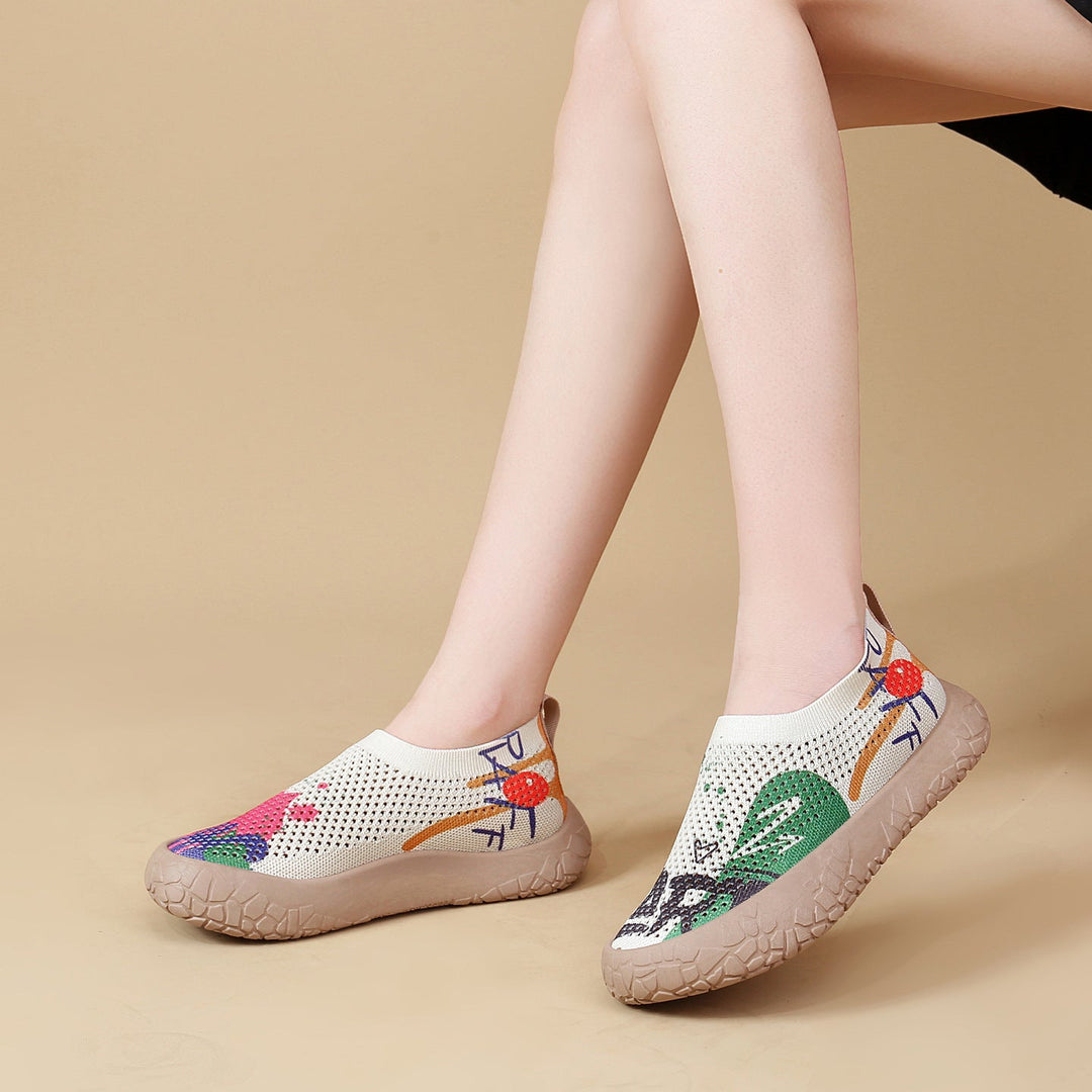 Damen Slip-On Freizeit-Schuhe mit Blumenmuster und rutschfester Sohle