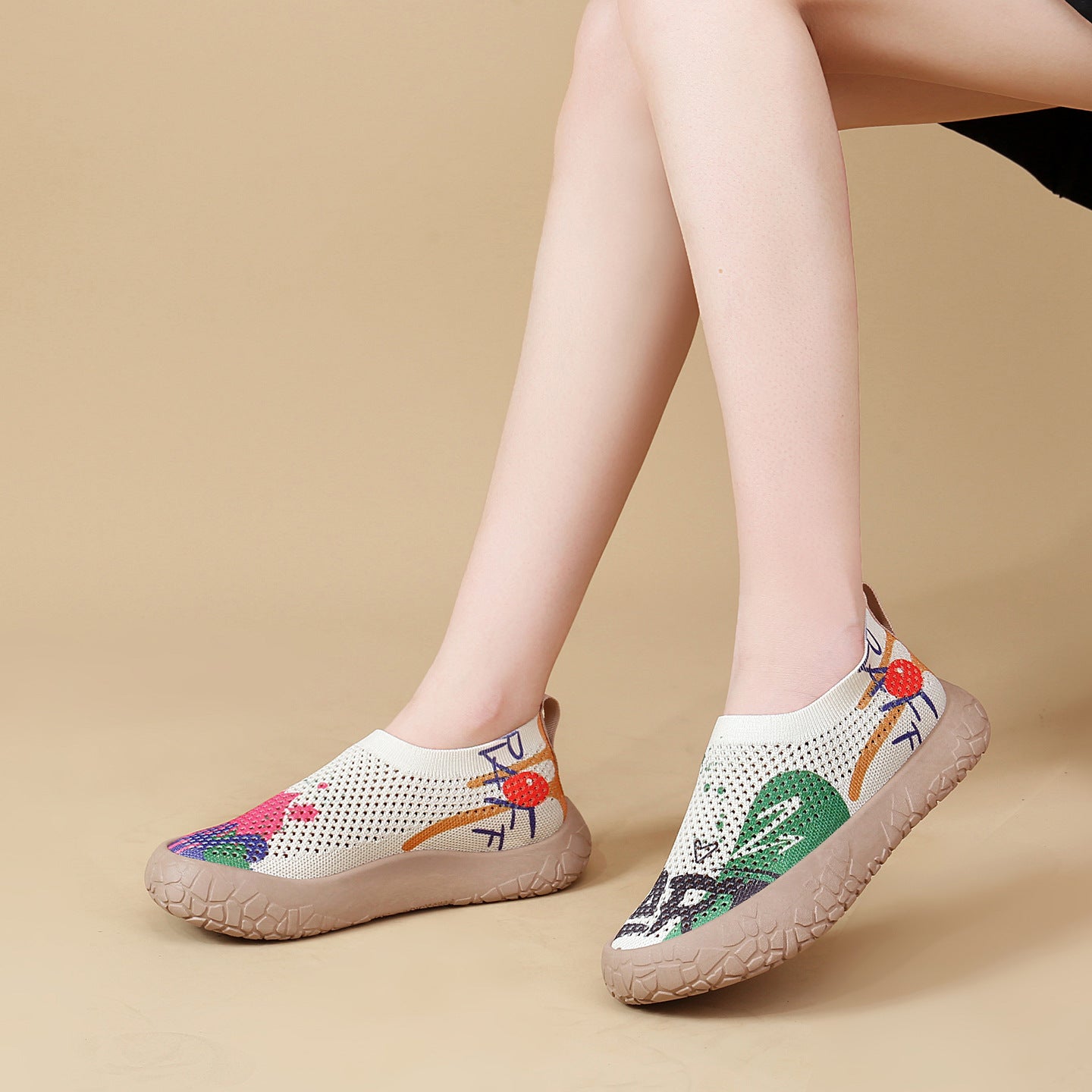 Damen Slip-On Freizeit-Schuhe mit Blumenmuster und rutschfester Sohle