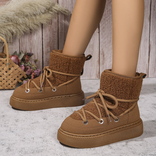 Damen Gefütterte Plateau-Schnürboots mit Teddyfutter und dicker Profilsohle Shop Nory