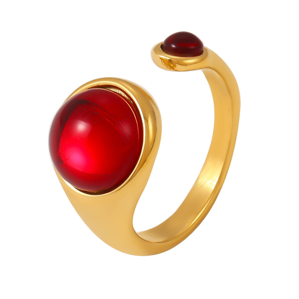 Damen Offener Ring mit rotem Granat aus hochwertigem Edelstahl Shop Nory