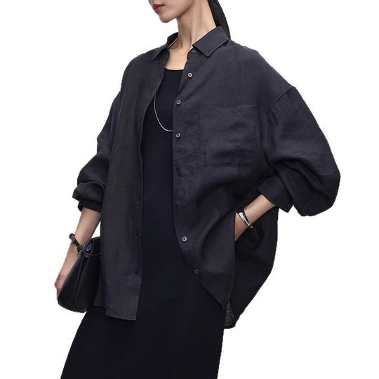 Damen Hochwertige Leinenbluse mit langen Ärmeln Shop Nory