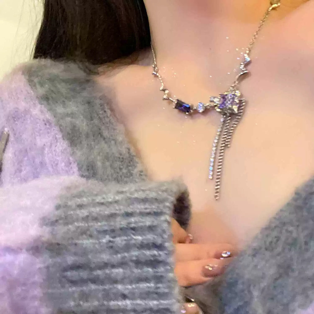 Damen Zarte Halskette mit funkelnden Kristallelementen Shop Nory