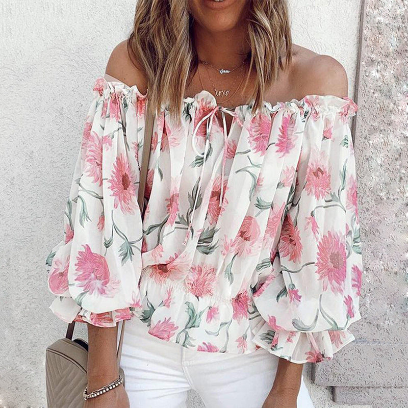 Damen Off-Shoulder Bluse mit floralen Mustern und Rüschendetails
