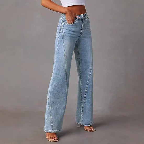 Damen Hochtaillierte gerade geschnittene Jeans mit betonten Längsnähten Shop Nory