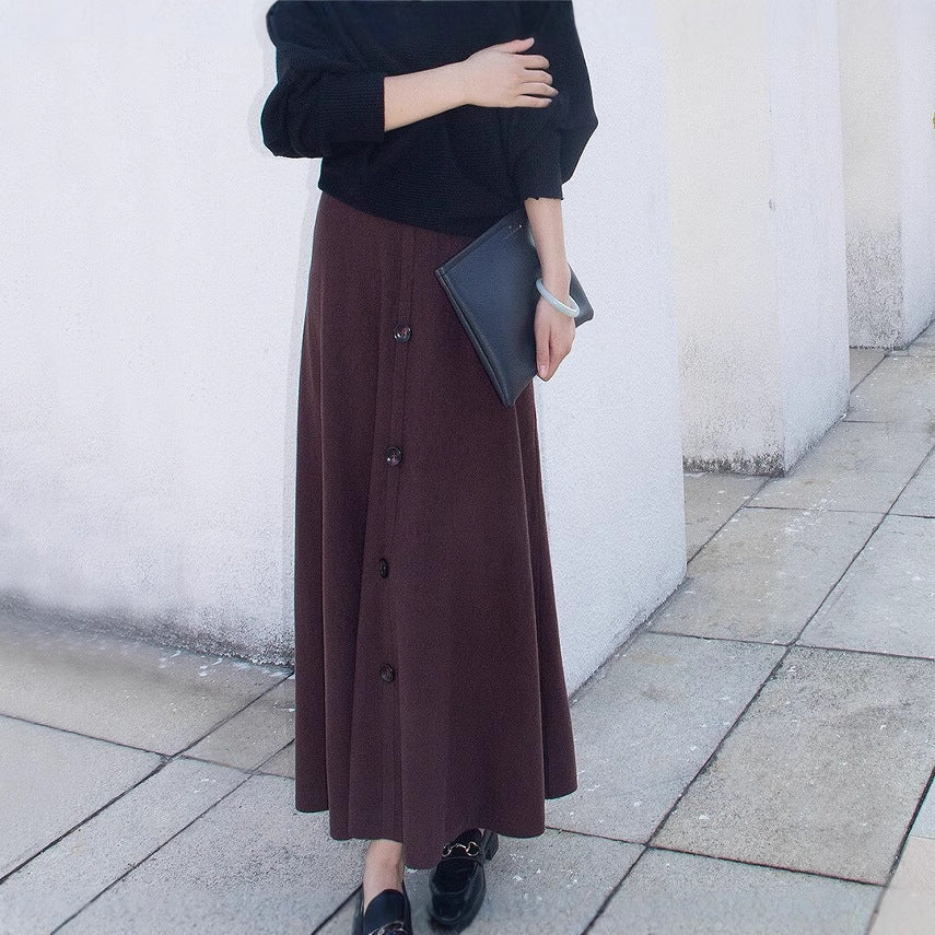 Damen Langer Faltenrock mit Knopfdetails Shop Nory