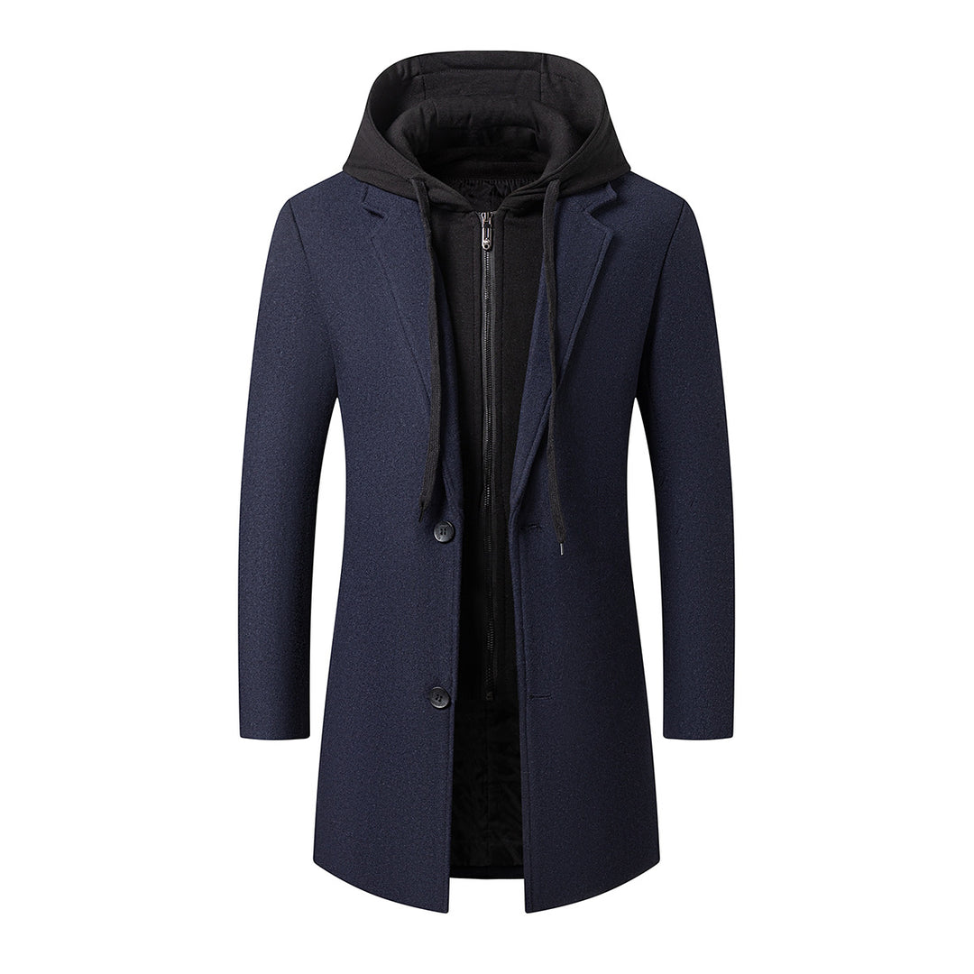 Herren Langer Wollmix-Übermantel mit integrierter Kapuzen-Innenjacke und Zwei-Wege-Reißverschluss Shop Nory