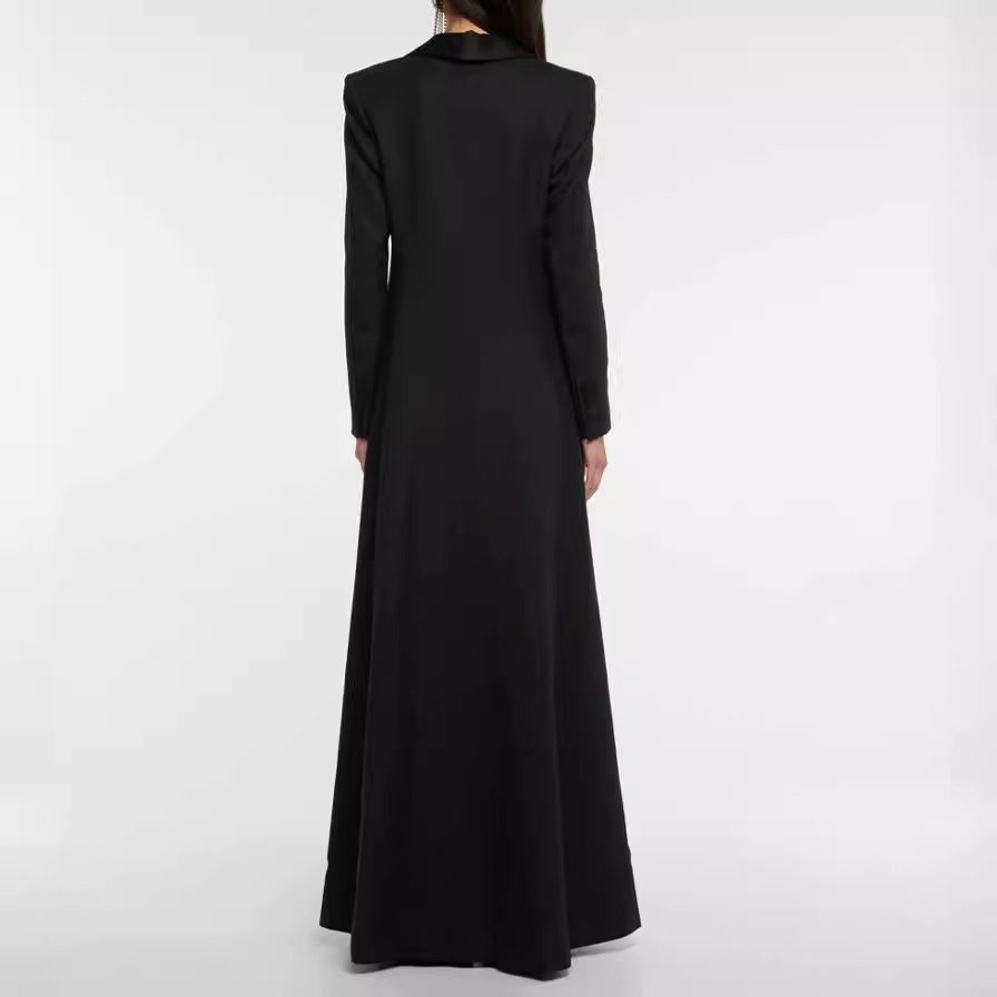 Damen Maxikleid im Smokingsakko‑Stil mit tiefem V‑Ausschnitt und tailliertem Ein‑Knopf‑Verschluss Shop Nory