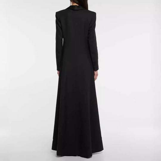 Damen Maxikleid im Smokingsakko‑Stil mit tiefem V‑Ausschnitt und tailliertem Ein‑Knopf‑Verschluss Shop Nory