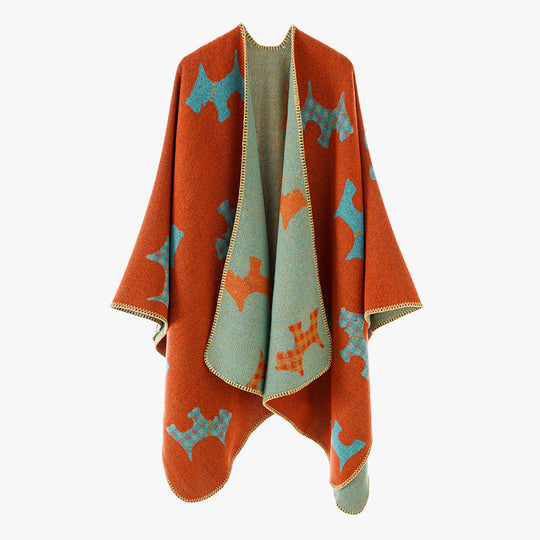 Damen Reversibler Wollmix-Umhang mit Terrier-Jacquardmuster Shop Nory