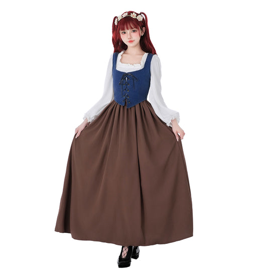 Damen nan mittelalterliches Dirndlkleid mit Schnürmieder, weiten Rüschenärmeln und bodenlangem Rock Shop Nory
