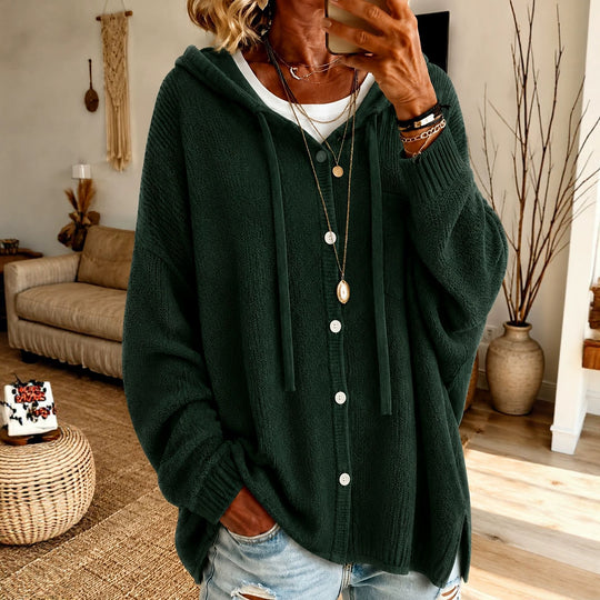 Damen Kapuzen-Cardigan aus strukturiertem Feinstrick mit Knopfleiste Shop Nory