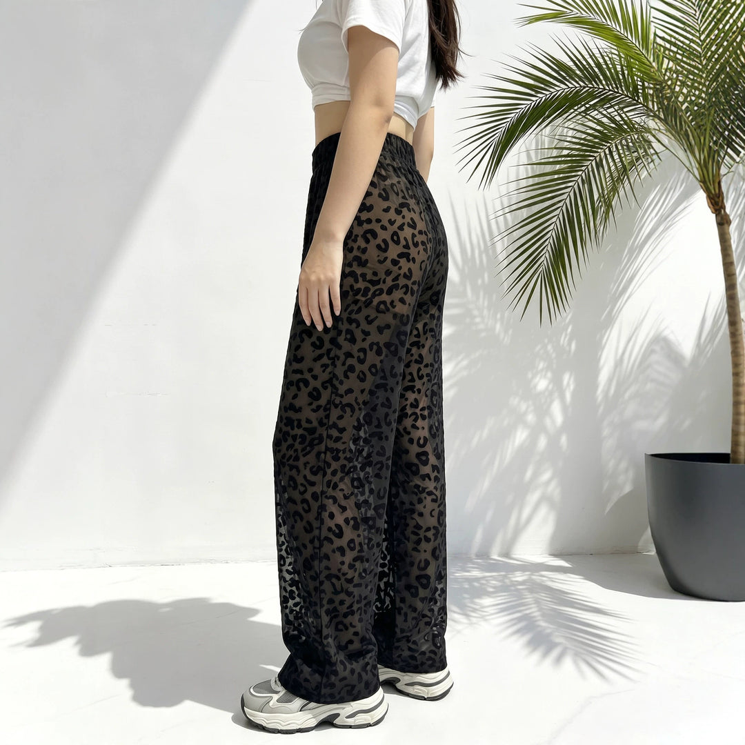 Damen weite Leoprint Strand- und Freizeit-Hose mit elastischem Bund Shopy Nory
