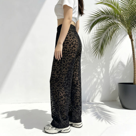 Damen weite Leoprint Strand- und Freizeit-Hose mit elastischem Bund Shopy Nory