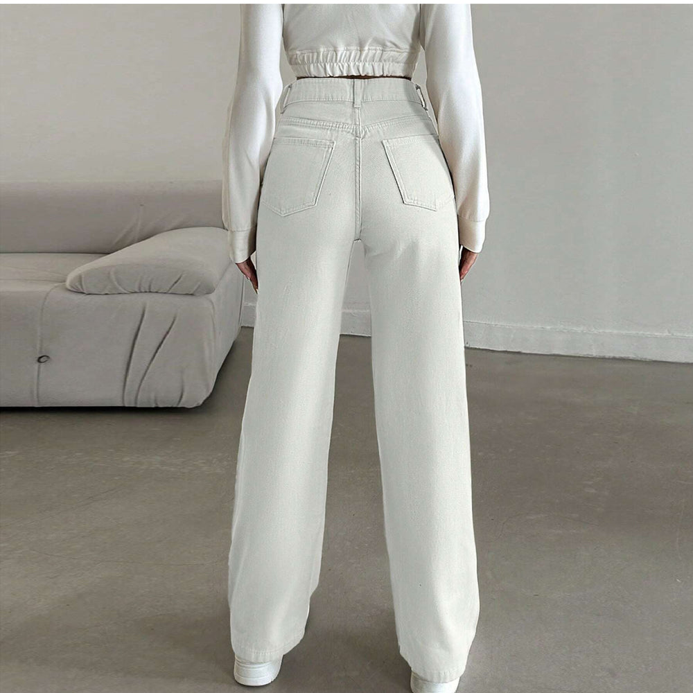 Damen Hochtaillierte weite Fünf-Taschen-Hose aus elastischem Denim mit ausgestelltem Bein Shop Nory