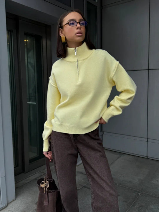 Damen Bequemer Halbreißverschluss Pullover Shop Nory
