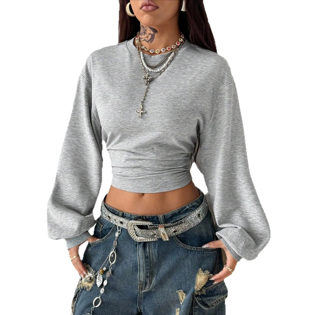 Damen Cropped Sweatshirt mit Taillenraffung und weiten Raglanärmeln Shop Nory
