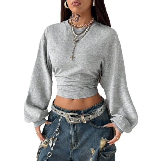Damen Cropped Sweatshirt mit Taillenraffung und weiten Raglanärmeln Shop Nory