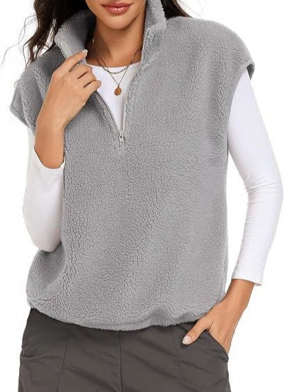 Damen Ärmellose Teddy-Fleece-Weste mit halbem Reißverschluss und Stehkragen Shop Nory