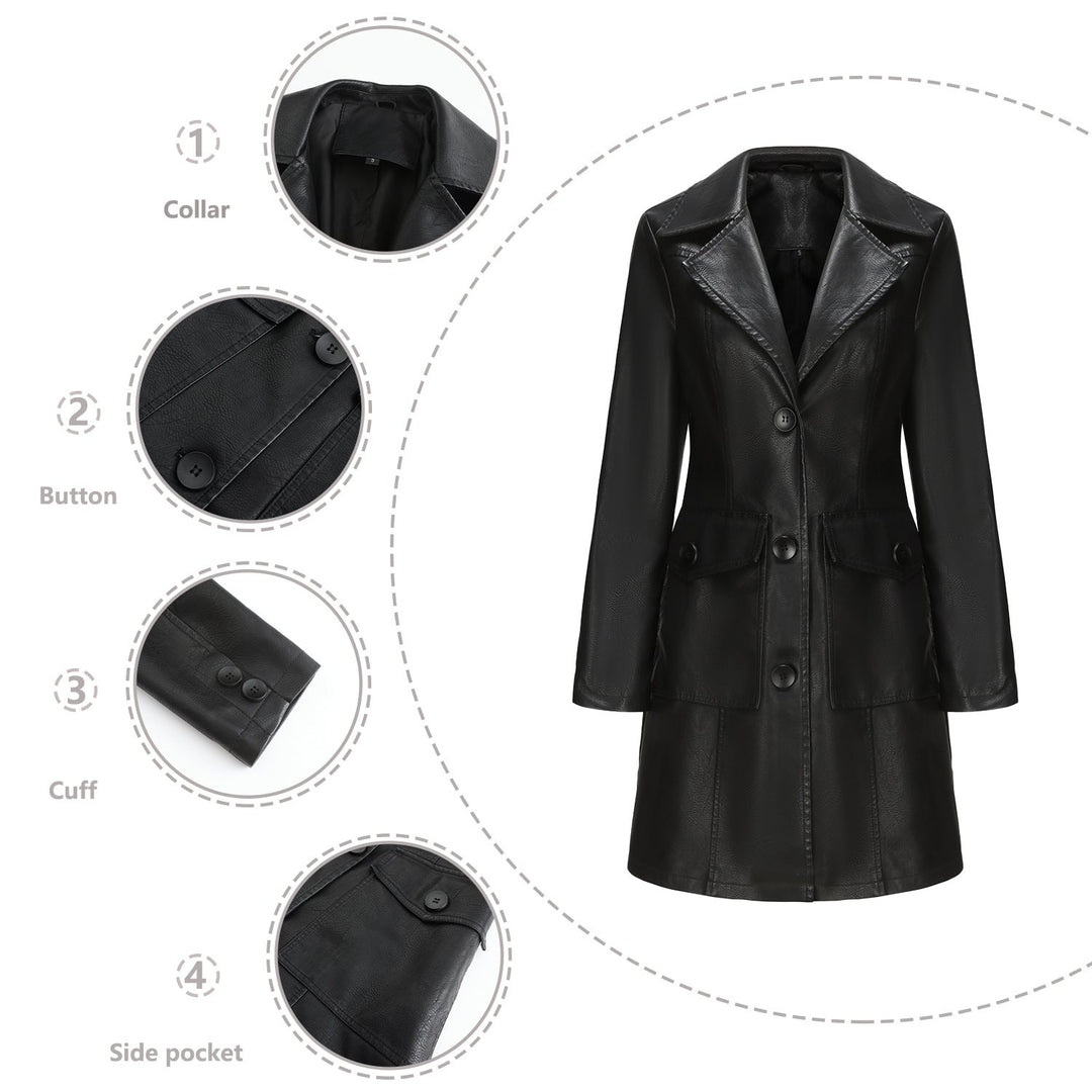 Damen modischer Kunstlederblazer mit praktischen Taschen