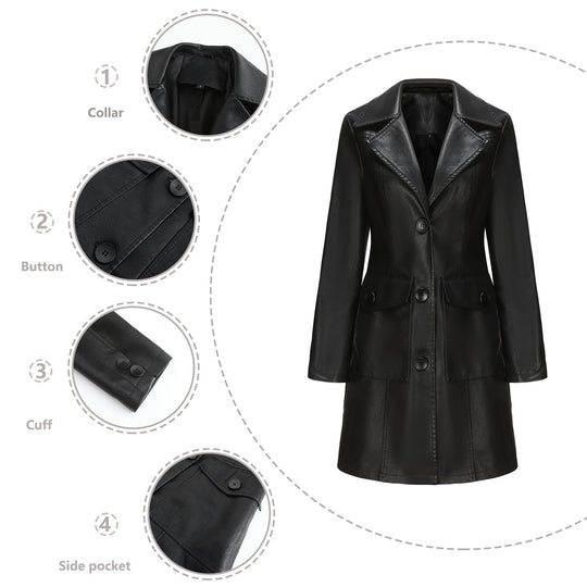 Damen modischer Kunstlederblazer mit praktischen Taschen
