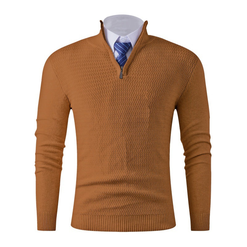 Herren Slim-Fit Feinstrickpullover mit Halbzip und strukturierter Wellenoptik Shop Nory