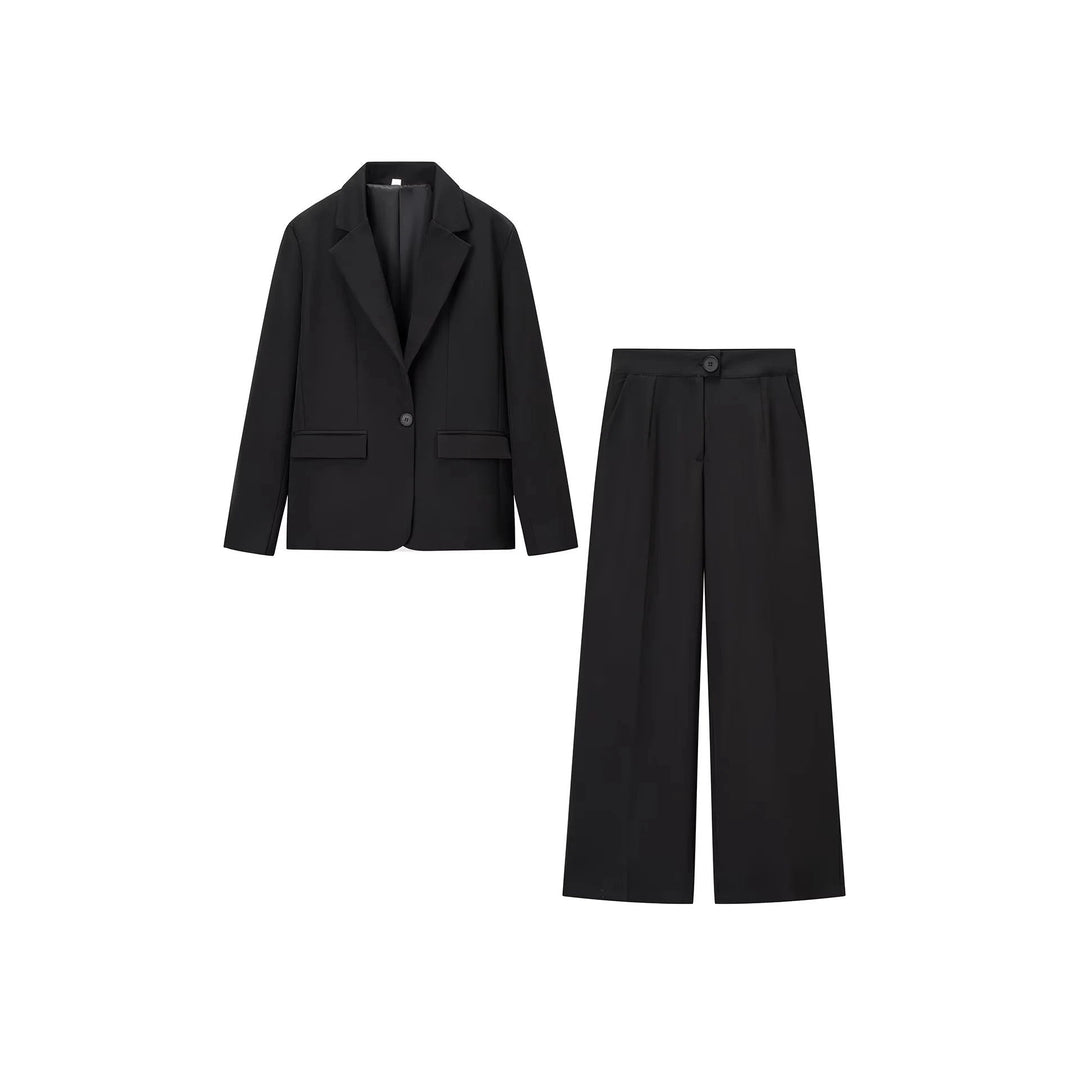 Damen elegantes Anzug-Set mit tailliertem Blazer und weit geschnittenen Hosen