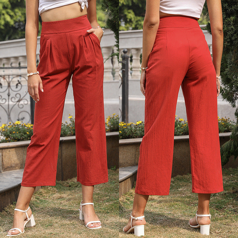 Damen Hochtaillierte Culotte-Hose mit weitem Bein, Bundfalten & Eingrifftaschen Shop Nory
