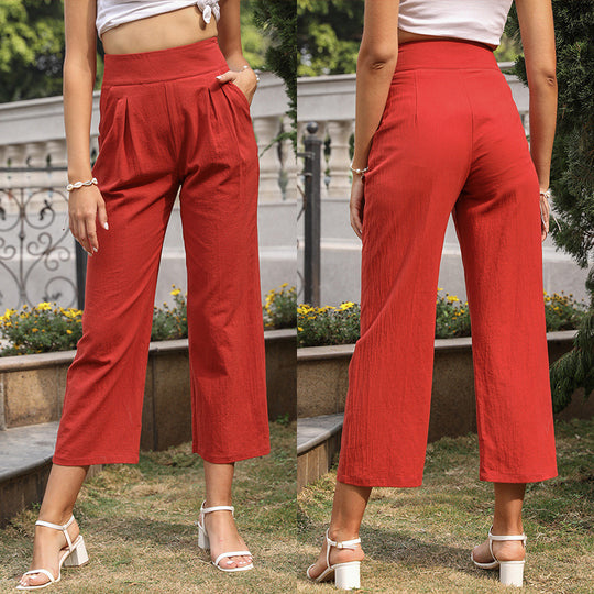 Damen Hochtaillierte Culotte-Hose mit weitem Bein, Bundfalten & Eingrifftaschen Shop Nory