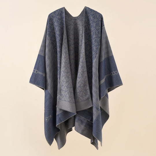 Damen Geometrisches Jacquard-Ruana-Cape aus Wollmix mit offener Kimono-Silhouette Shop Nory