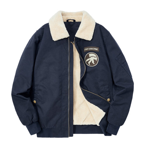 Herren Pilotenblouson mit Teddyfutter, gestickten Patches und Canvasaußenstoff Shop Nory