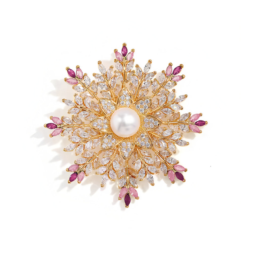 Elegante Perlenbrosche Florales Stern-Design mit Zirkonia Verziert