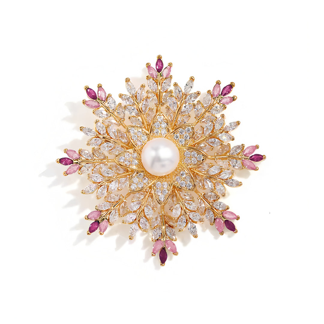 Elegante Perlenbrosche Florales Stern-Design mit Zirkonia Verziert