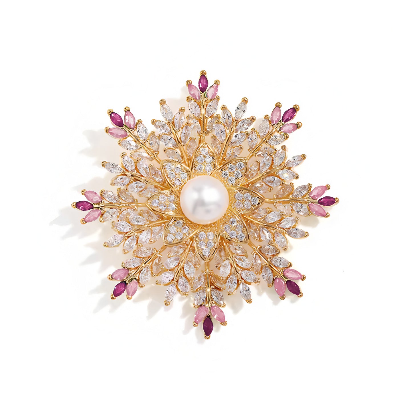 Elegante Perlenbrosche Florales Stern-Design mit Zirkonia Verziert