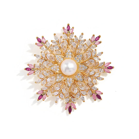 Elegante Perlenbrosche Florales Stern-Design mit Zirkonia Verziert