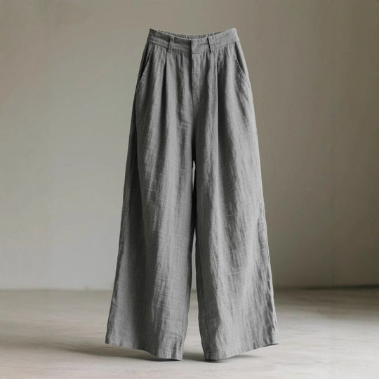 Damen weite Leinenhose mit eleganter Bundfalte und Taschen