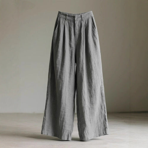 Damen weite Leinenhose mit eleganter Bundfalte und Taschen