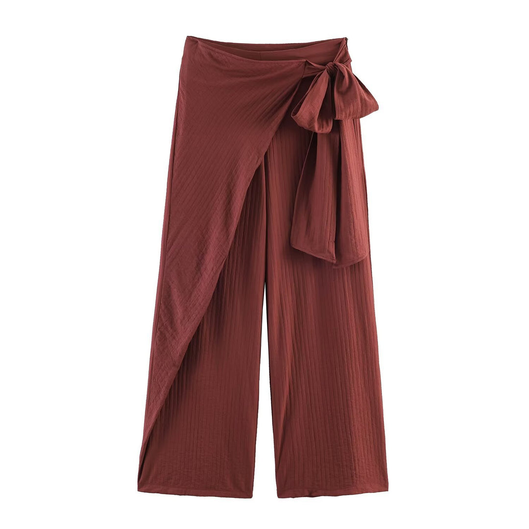 Damen Weite High‑Waist Palazzo‑Hose mit Wickelrock‑Optik und Taillenschleife Shop Nory