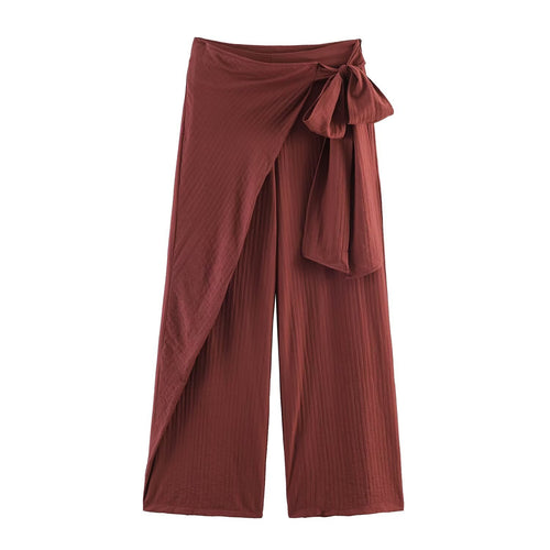 Damen Weite High‑Waist Palazzo‑Hose mit Wickelrock‑Optik und Taillenschleife Shop Nory
