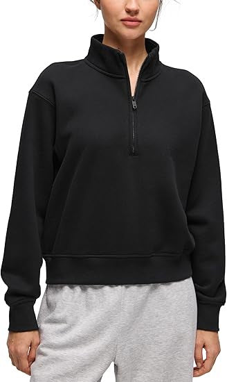 Damen Oversize-Sweatshirt mit halbem Reißverschluss, Stehkragen und Rippbündchen Shop Nory