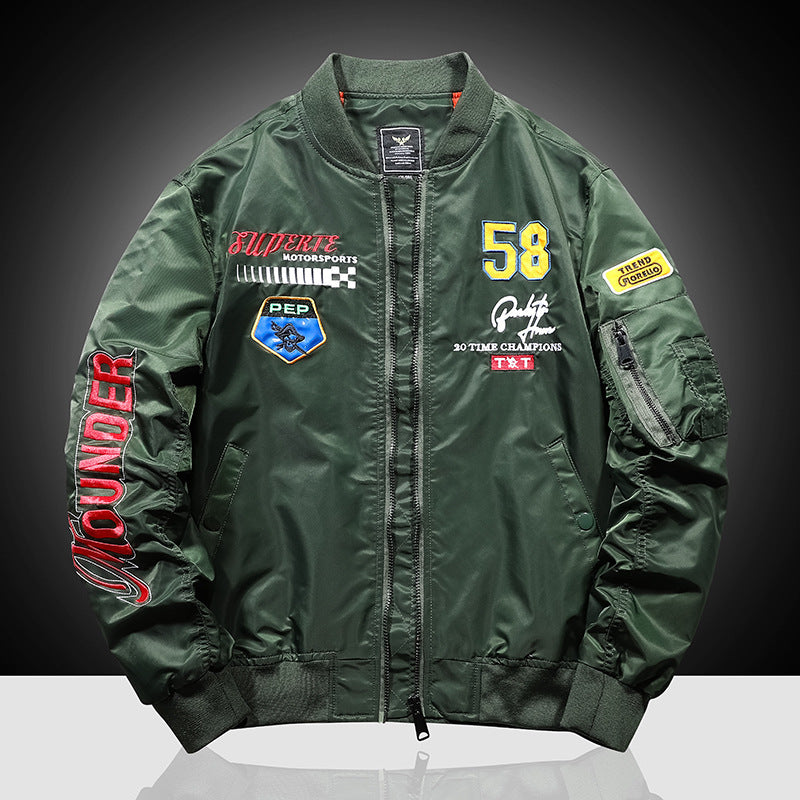 Herren Patchverzierte Piloten‑Bomberjacke aus Nylon mit Ärmeltasche und Rippbündchen Shop Nory