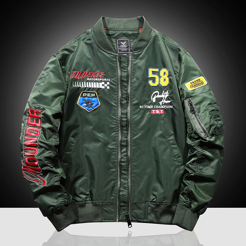 Herren Patchverzierte Piloten‑Bomberjacke aus Nylon mit Ärmeltasche und Rippbündchen Shop Nory