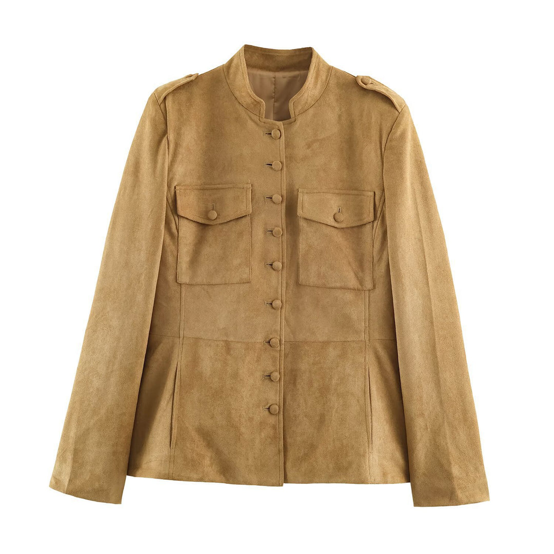 Damen Taillierte Veloursjacke im Fieldstil mit Stehkragen und Brustklappen Shop Nory