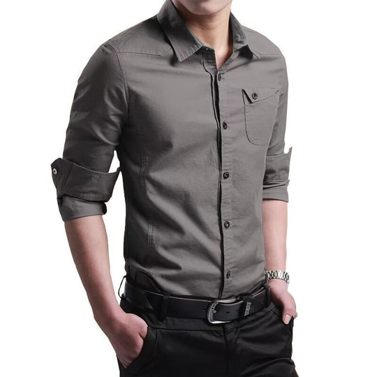 Herren Slim-Fit Baumwollhemd mit Brusttasche und Kontrastknöpfen Shop Nory