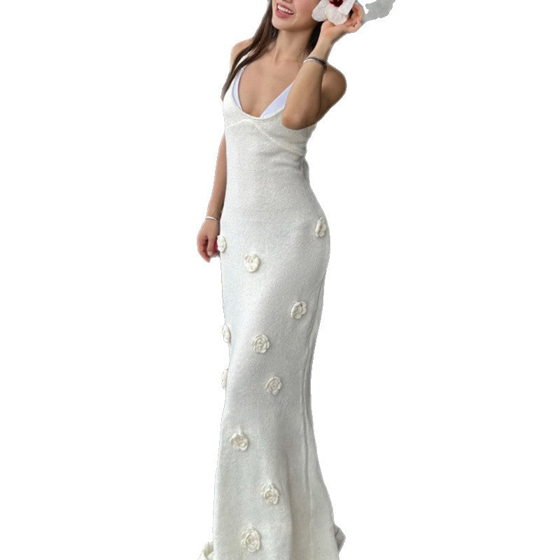 Damen Elegantes gehäkeltes Maxikleid mit floralen Applikationen Shopnory