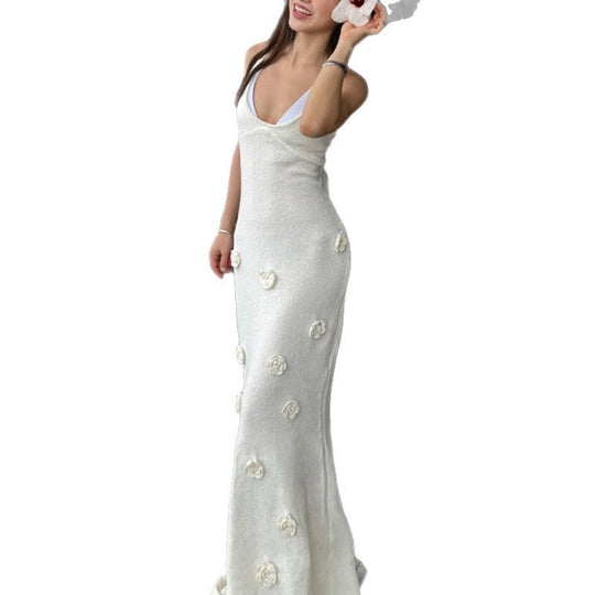 Damen Elegantes gehäkeltes Maxikleid mit floralen Applikationen Shopnory