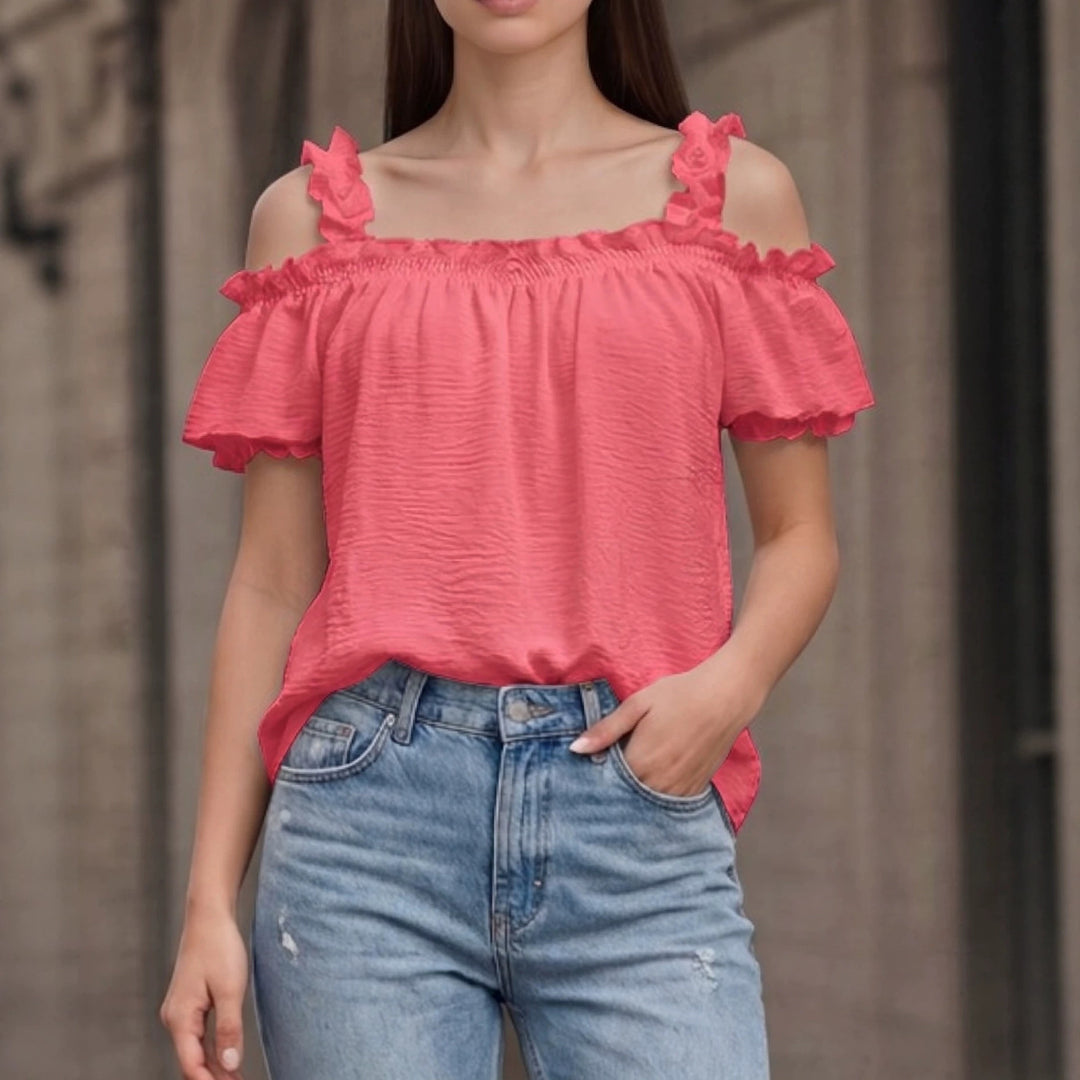 Damen Schulterfreies Crinkle-Top mit Smok-Bandeau, Rüschen‑Trägern und Flügelärmeln Shop Nory