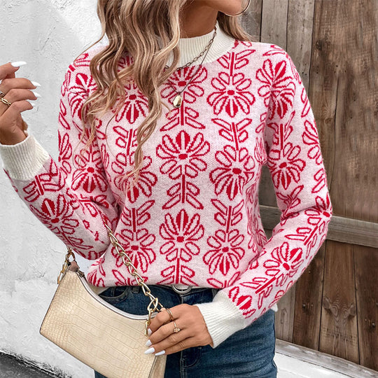Damen GShop Norylümter Jacquard-Strickpullover mit Rundhalsausschnitt und gerippten Bündchen Shop Nory